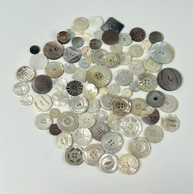Швабра перламутровая травленая раковина устрицы антикварные викторианские пуговицы лот кнопок - Изображение 1 из 3