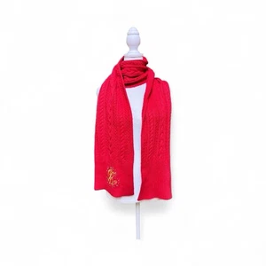 Lauren Ralph Lauren roter Zopfmuster Schal Logo Monogramm RL Strass Akzent  - Bild 1 von 5