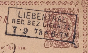 75759) LIEBENTHAL REG. BEZ. LIEGNITZ Schlesien NDP-Stempel 1874 auf Postkarte - Picture 1 of 3