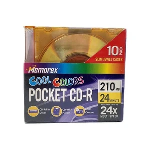 10 Pack Memorex Cool Colors Pocket CD-R 24X 210 MB 24 Minute New Sealed NOS - Picture 1 of 4