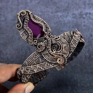 Ruby(Simulated) Gesmtone Copper Wire Wrap Cuff Bangle Adjustable X-Mas Gift G273 - Picture 1 of 5