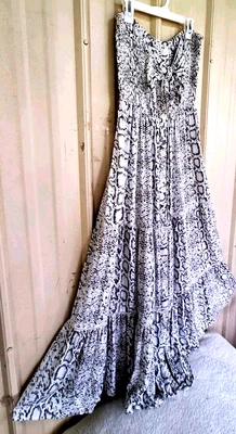 Vestido Solero Blue Island L Sin Tirantes Sin Mangas Gris/Blanco Con Botones Calado Top Foto 1 de 4