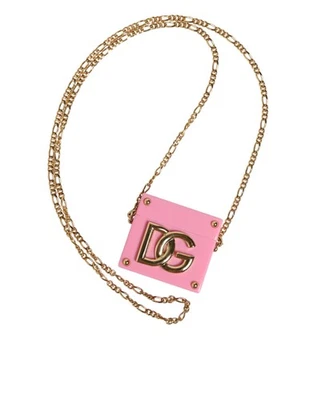 Dolce & Gabbana Pink DG Logo Plaque Cover Gold Chain Airpods Women's Case - Image 1 of 4