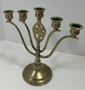 Vintage Solid Brass Candelabra 5 Arm Candlestick Holder Adjustable Arms Tabletop - Picture 1 of 16