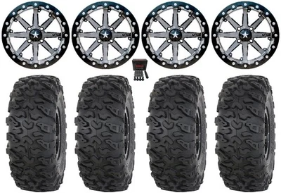 MSA Lok 15" Wheels Gunmetal 33" Roctane T4 Tires Honda Pioneer 1000 / Talon Foto 1 de 4