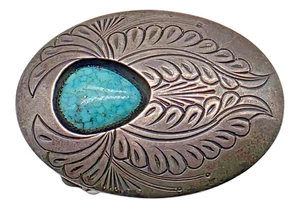 Vintage G. GOMEZ Sterling Silver / Turquoise Navajo Belt Buckle Nice Designs - Picture 1 of 4
