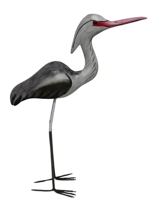 19" Hand Carved Wood HERON BIRD Nautical Coastal Cottage Boat Lake House Statue - Image 1 of 4