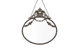 Creative Co-Op Antique Inspired Hanging Oval Mirror with Pewter Frame - Picture 1 of 8