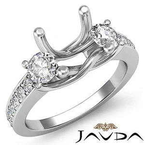 Diamond Three 3 Stone Engagement Trellis Ring Platinum Round Semi Mount 0.8Ct - Picture 1 of 6