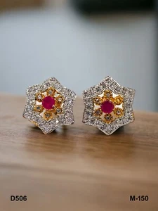 Indian Jewelry Set Fashion Bridal AD Stone Gold Plated Bollywood Earrings Studs - Picture 1 of 17