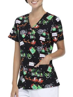 Scrubstar Women's "Santa Night Flight" Mock Neck Scrub Top Size 2XL (LOC TUB-66) - Image 1 of 4