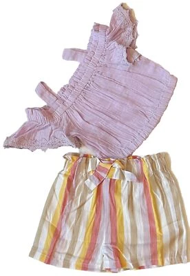 Conjunto de conjunto de 2 piezas de top y pantalones cortos a rayas morados ediciones raras niñas 5 NUEVO CON ETIQUETAS NUEVO Foto 1 de 4