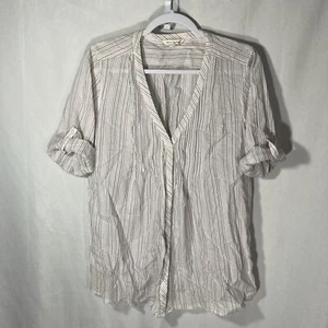 AMERICAN EAGLE OUTFITTERS white gray purple striped button up top L - Picture 1 of 10