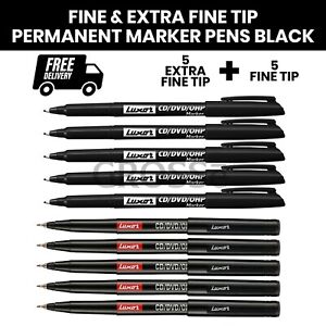 10 X FINE + EXTRA FINE TIP Permanent Marker Pens BLACK CD / DVD MarkerBest Price