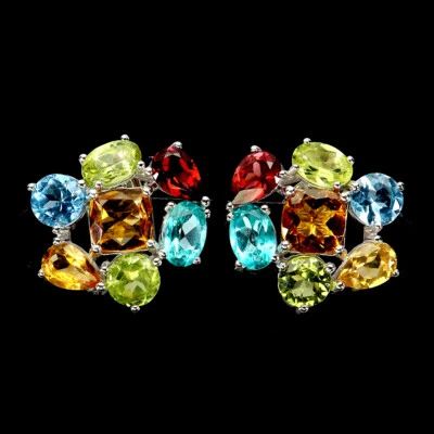 Summer 925 Silver Earrings Cushion Citrine 5mm Peridot Topaz Jewelry - image 1 of 4