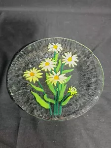 Fused Art Glass Yellow Daisy Plate 8.5” - Picture 1 of 5