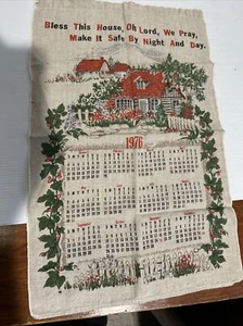 VTG  CALENDAR LINEN TEA TOWEL WALL HANGING 1976 BLESS HOUSE 24 X 15.5" - Picture 1 of 3
