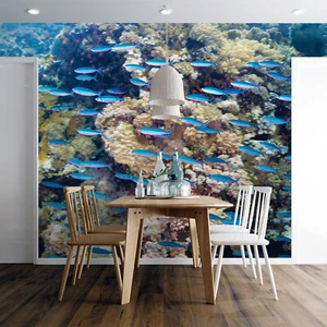 3D Sea Blue Fish S1224 Wallpaper Mural Self-adhesive Removable Sticker Kids Pa - Picture 1 of 11