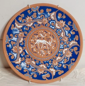 Bonis Pottery 10" Hand Made Rhodes Greece Gazelle Plate Cobalt Blue & White - Picture 1 of 6