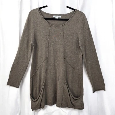 Top túnica de seda August manga larga bolsillos tejido mujer mediano marrón Lagenlook acogedor Foto 1 de 4