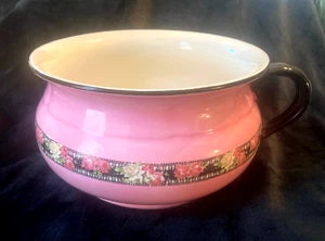 Charming Vintage Chamber Pot Pink With Floral Band....NICE! - Picture 1 of 4