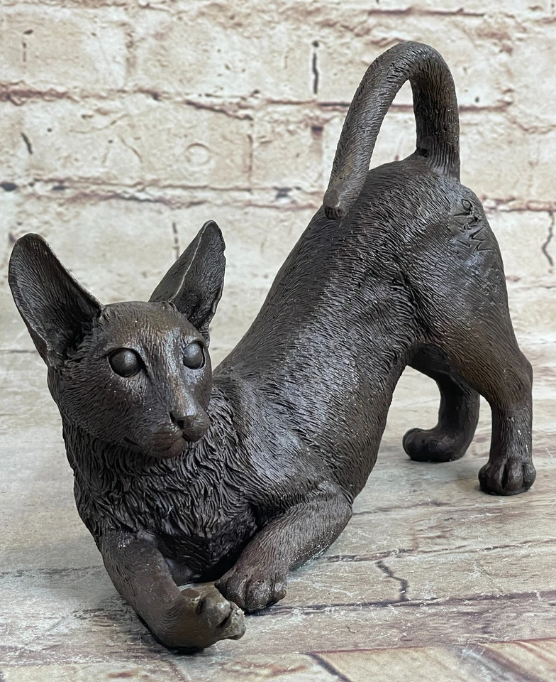 ESTATUA DE BRONCE GATO SIAMÉS MUY DETALLADA ESCULTURA FELINA DECORACIÓN DEL HOGAR FIGURA Foto 1 de 4