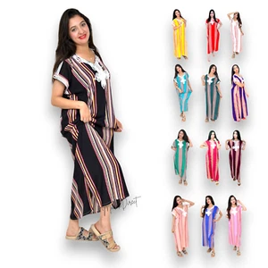 Maxi Vestido Caftán Marroquí Algodón Blanco Bordado Mujer Informal Eid Regalo - Imagen 1 de 77