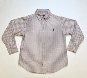 Ralph Lauren Boys Oxford Button Up Shirt Sz 5 Long Sleeve Black Orange Plaid - Picture 1 of 7