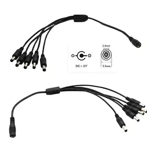 1x CCTV DC Power 5.5mm x 2.5mm 1 Female To 5 Male Plug Splitter Connector Cable - Picture 1 of 6