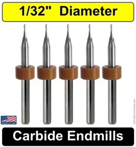 Fresa terminale 1/32" 2 FLAUTI CARBURO massiccio cinque pezzi Made in USA Kyocera UMT106 - Foto 1 di 3