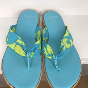 Italian Shoemakers Women's Blue Wedge Thong Slip Ons - Size 5 - Picture 1 of 7
