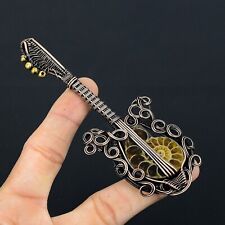 Ammonite Fossil Gemstone Copper Wire Wrap Handmade Guitar Shape Pendant Jewelry