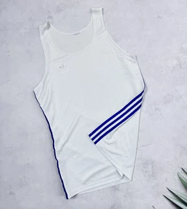 Vintage 80s Adidas Vest White & Blue Stripes size Medium - Picture 1 of 9