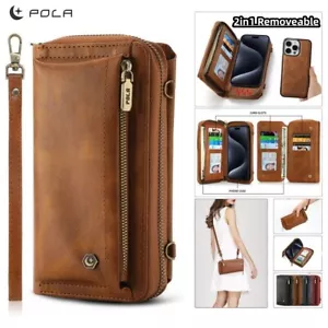 POLA Umhängetasche Handtasche 2in1 abnehmbar Reißverschluss Leder Geldbörse Tasche Kartenetui Abdeckung - Bild 1 von 60