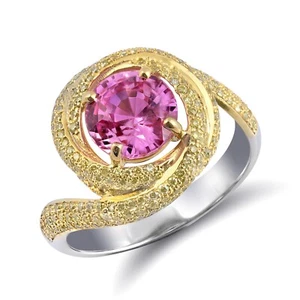 Unheated Pink Sapphire 2.24cts set in 18KTT Gold Ring 2.74cts Diamonds / GIA - Picture 1 of 5