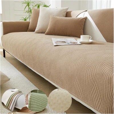 Funda de sofá antiarañazos de chenilla suave con textura de grano de madera, antideslizante BEIGE Foto 1 de 4