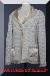Giacca tweed St John Knits Couture raso liquido a contrasto taglia 8 nuova con etichette $1695 - Foto 1 di 3
