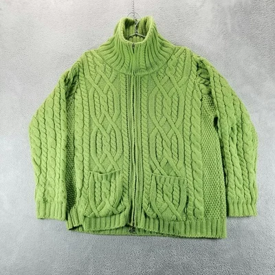 Aran Crafts Sweater Womens Large Green Merino Wool Zip Cardigan Made in Ireland - Image 1 of 4