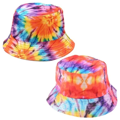 Rainbow Tie-Dye Graffiti 3D Print Bucket Hat Reversible Hip Hop Fisherman Cap - Image 1 of 4