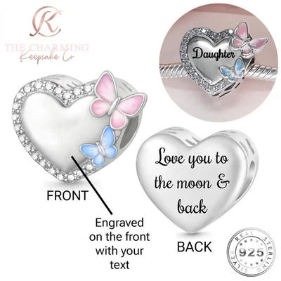 Dije Love You To The Moon genuino de plata de ley 925 grabado - mariposa Foto 1 de 4