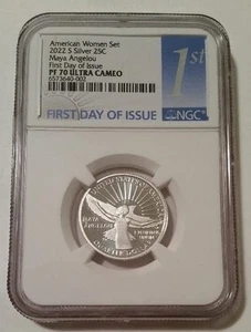2022 S Silber Maya Angelou Quarter Proof PF70 UC NGC Erstausgabetag - Bild 1 von 2