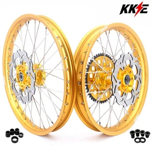 for 2001-2008 Suzuki RM125 RM250 KKE 21/19 Dirt Bike Wheels Gold Rims CNC Hubs - Imagen 1 de 12