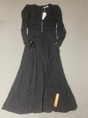 NUEVO Vestido Everett Negro Reformation Midi Perla Botón Delantero Talla 8 Foto 1 de 4