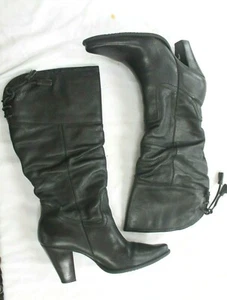White Mountain Size 9 Arlington Slouch Black Leather Mid Calf high Heeled Boots - Picture 1 of 10