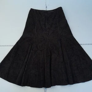 PER UNA Skirt 12S Brown Midi Womens M&S Corduroy Floral - Picture 1 of 11