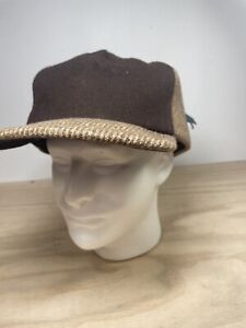 Wool Brown Tweed VTG Railroad Tie Made in USA Ear Flaps 7 7/8 Langenberg Hat Cap