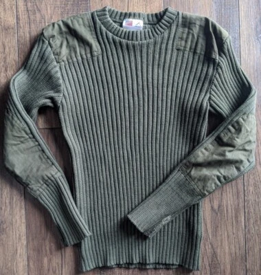 VINTAGE Rothco Sweater Mens 38 Green Jack Young 100% Wool USMC Made in USA 80s - Image 1 of 4
