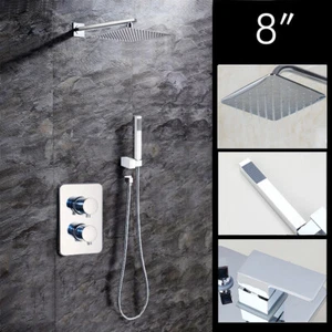 8 Inch Wall Mounted Rainfall Shower System Chrome Shower Head&Hand Shower Set - Picture 1 of 9