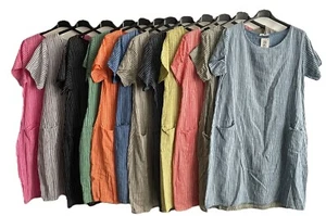 Ladies Italian Lagenlook Cotton Stripe Mid length Dress Tunic - Picture 1 of 13