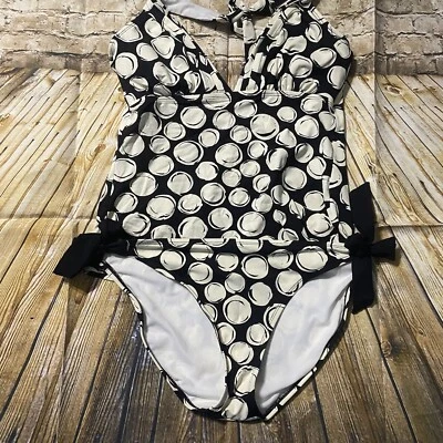 Traje de baño Tankini Liz Claiborne para mujer talla 12 parte inferior talla 16 negro crema Foto 1 de 4